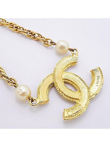 Chanel Chanel Necklace, Coco Mark, GP Plated, Faux Pearl, Gold, Women's (view 2)