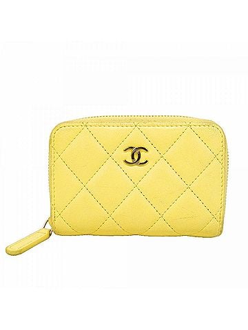 Chanel Chanel Matelassé Lambskin Wallet/Coin Case, Yellow, Women's (view 1)