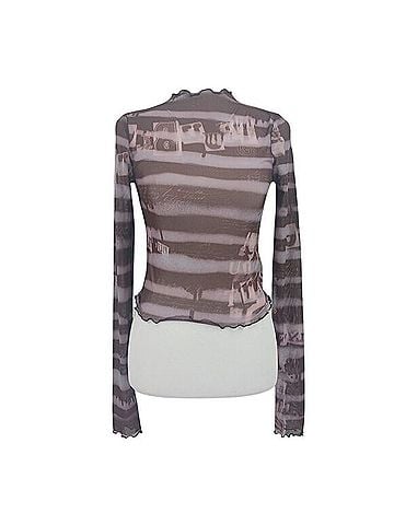 Urban Outfitters Striped Mesh Mock Neck Top Long Sleeve T-Shirt (view 1)
