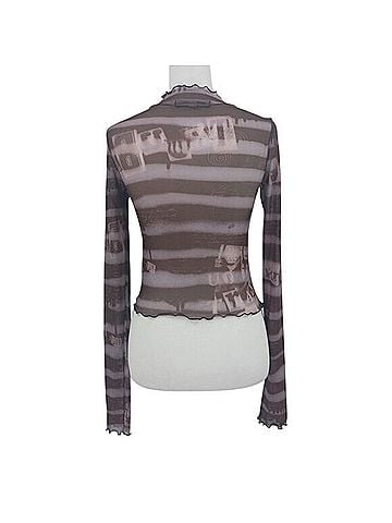 Urban Outfitters Striped Mesh Mock Neck Top Long Sleeve T-Shirt (view 2)