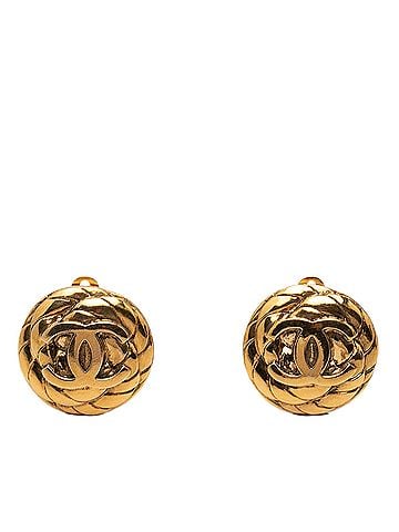 Chanel CC Gold Plated Quilted Round Clip On Earrings (view 1)