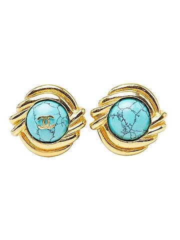 Chanel Chanel Coco Mark Earrings, Gold Turquoise Plated Stone, Women's CHANEL (view 2)