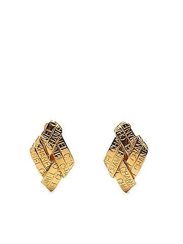 Chanel Chanel Logo Ribbon Motif Earrings, Gold Plated, Women's CHANEL (view 1)