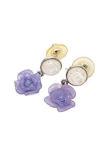 Chanel Chanel Coco Mark Camellia Earrings 01P Silver Purple Metal Plastic Women's CHANEL (view 1)