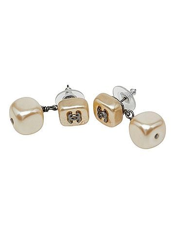Chanel Chanel Coco Mark Stud Earrings 02A Gold Faux Pearl Women's CHANEL (view 1)