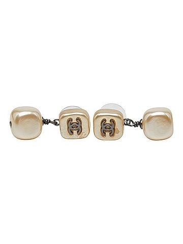 Chanel Chanel Coco Mark Stud Earrings 02A Gold Faux Pearl Women's CHANEL (view 2)