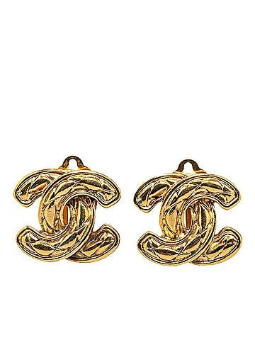 Chanel Chanel Matelassé Coco Mark Earrings, Gold Plated, Women's CHANEL (view 1)
