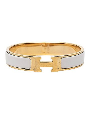 Hermès Hermes Click H PM Bracelet, Gold and White Plated Enamel, Women's. (view 1)