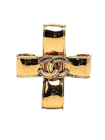 Chanel Chanel Coco Mark Vintage Cross Brooch Gold Plated Women's CHANEL (view 1)