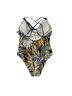 Hurley Tropical Floral Green Tan Black One Piece Swimsuit Size L - photo 3