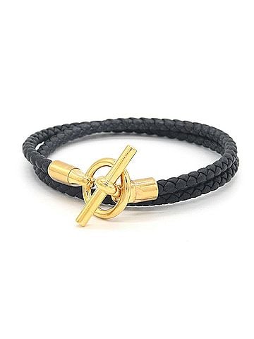 Hermès Hermes Glenan Double Tour Bracelet H071689 Black Gold Veau Swift Metal Bangle Layer Women's HERMES (view 1)