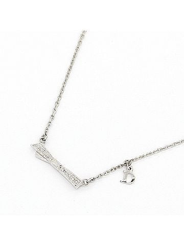 Christian Dior Christian Dior Dior Necklace, Silver Metal Rhinestone Pendant, Ribbon Design, Women's (view 1)