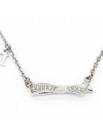 Christian Dior Christian Dior Dior Necklace, Silver Metal Rhinestone Pendant, Ribbon Design, Women's (view 2)