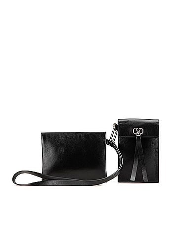 Valentino Leather VRing Neck Pouch (view 1)