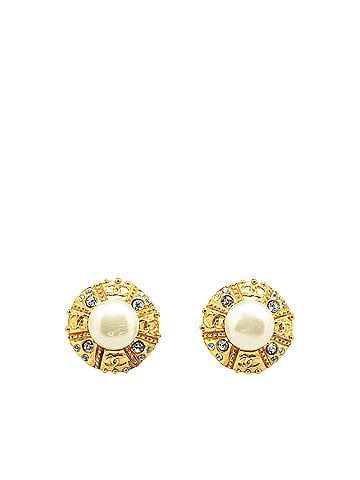 Chanel Gold Plated Round Faux Pearl Rhinestones Clip on Earrings (view 1)
