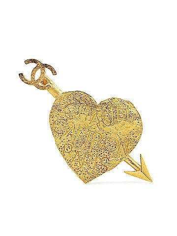 Chanel Gold Plated CC Heart and Arrow Brooch (view 1)