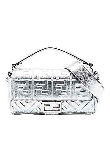 Fendi Medium Metallic Leather Embossed FF Baguette Satchel (view 1)