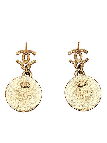 Chanel CC Gold Plated Enamel Star Dangling Push Back Earrings (view 2)