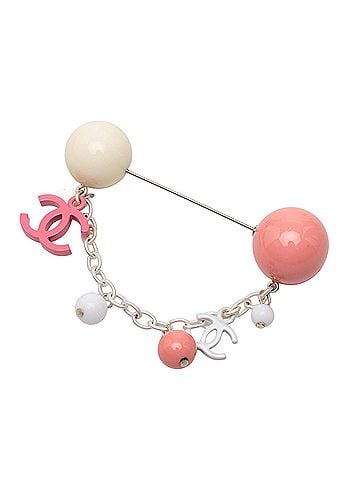 Chanel Silver Plated Resin CC Charm Pin Brooch (view 1)