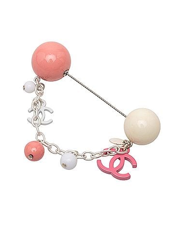 Chanel Silver Plated Resin CC Charm Pin Brooch (view 2)