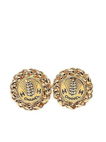 Chanel CC Gold Plated Wheat Medallion Clip On Earrings (view 1)