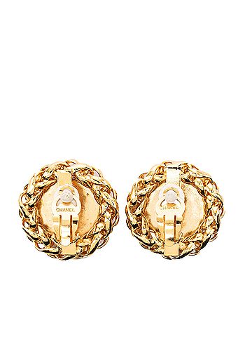 Chanel CC Gold Plated Wheat Medallion Clip On Earrings (view 2)