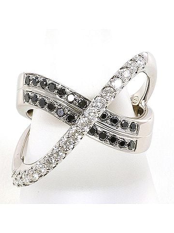 Unbranded K10 10K WG White Gold Ring with Diamond and Black Diamond, Certificate of Authenticity Included, Total Weight 11.1g, Like New Condition (view 1)