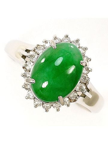 Unbranded PT900 Platinum Ring, 1 Natural Jadeite and Diamond 0.25ct, with Certificate of Authenticity, Total Weight 5.9g, Like New Condition. (view 1)