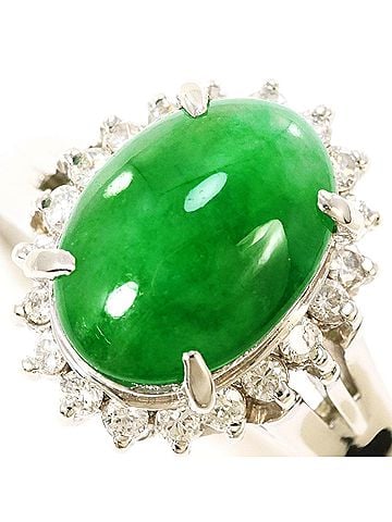 Unbranded PT900 Platinum Ring, 1 Natural Jadeite and Diamond 0.25ct, with Certificate of Authenticity, Total Weight 5.9g, Like New Condition. (view 2)