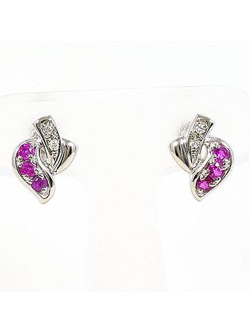 Unbranded PT850 Platinum Earrings, Ruby 0.23ct, Diamond 0.02ct, Total Weight 4.8g, Like New Condition Jewelry (view 1)