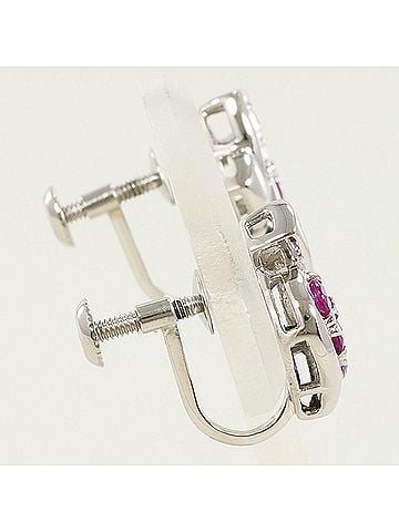 Unbranded PT850 Platinum Earrings, Ruby 0.23ct, Diamond 0.02ct, Total Weight 4.8g, Like New Condition Jewelry (view 2)