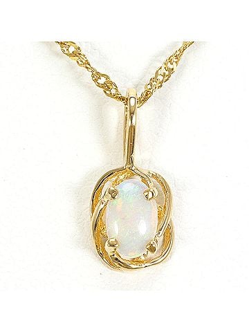 Unbranded K14 14K Yellow Gold Necklace with Opal, Total Weight 1.4g, 42cm, Like New Condition (view 1)