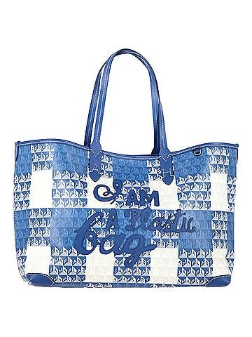 Anya Hindmarch Anya Hindmarch I Am A Plastic Bag Small Leather-Trimmed Printed Tote in Blue Coated-Canvas (view 1)