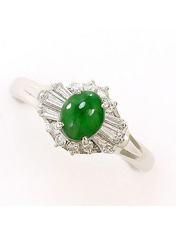 Unbranded PT900 Platinum Ring, 1 piece, 0.63ct Jadeite, 0.28ct Diamond, Total Weight 4.7g, Like New Condition. (view 1)