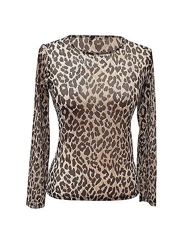 Dolce & Gabbana  Dolce & Gabbana Leopard-Print Long Sleeve Top in Brown Polyamide (view 1)