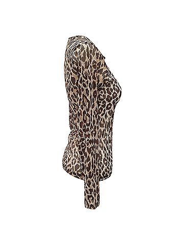 Dolce & Gabbana  Dolce & Gabbana Leopard-Print Long Sleeve Top in Brown Polyamide (view 2)