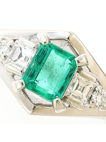 Unbranded PT900 Platinum Ring with 1 Emerald (0.44ct) and Diamond, Certificate of Authenticity, Total Weight 6.8g, Like New Condition. (view 2)
