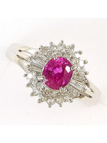 Unbranded PT900 Platinum Ring, 1 Ruby 0.68ct, Diamond 0.40ct, with Certificate of Authenticity, Total Weight 5.1g, Like New Condition. (view 1)