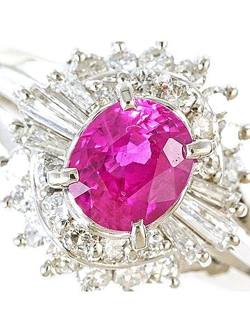 Unbranded PT900 Platinum Ring, 1 Ruby 0.68ct, Diamond 0.40ct, with Certificate of Authenticity, Total Weight 5.1g, Like New Condition. (view 2)