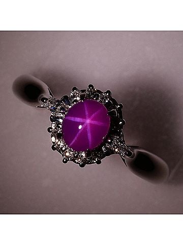 Unbranded PT900 Platinum Ring, 1 piece, Synthetic Star Ruby 0.72ct, Diamond 0.14ct, Total Weight 5.7g, Like New Jewelry (view 2)