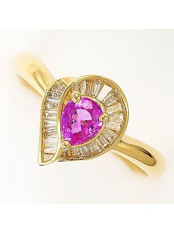 Unbranded 18K (18-karat) Yellow Gold Ring with 1 Pink Sapphire (0.41 ct) and 0.17 ct Diamond. Includes Certificate of Authenticity. Total Weight: 2.8g. Like New Condition. (view 1)