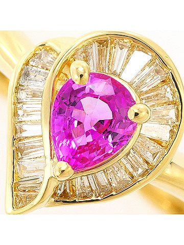 Unbranded 18K (18-karat) Yellow Gold Ring with 1 Pink Sapphire (0.41 ct) and 0.17 ct Diamond. Includes Certificate of Authenticity. Total Weight: 2.8g. Like New Condition. (view 2)