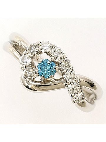 Unbranded PT900 Platinum Ring, 1 Blue Diamond 0.14ct, 0.36ct, Certificate of Authenticity, Total Weight 4.8g, Like New Jewelry (view 1)