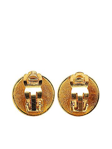 Chanel Vintage Chanel Coco Mark Crown Motif Round Earrings, Gold Plated, Women's, CHANEL (view 2)