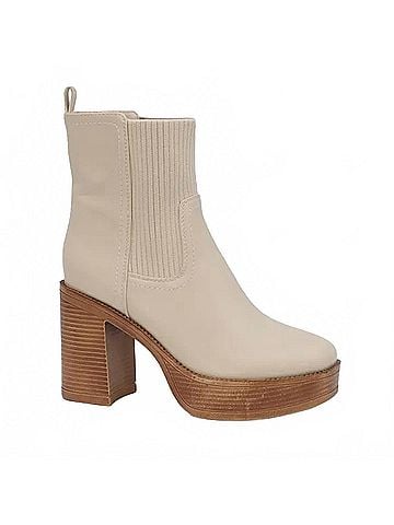 Yoki Women's Yale Chunky High Heel Platform Boots in Bone (view 1)