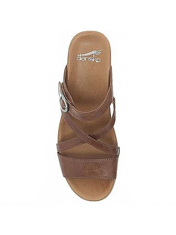 Dansko Women's Ana Glazed Kid Leather Wedge Sandal in Tan (view 2)