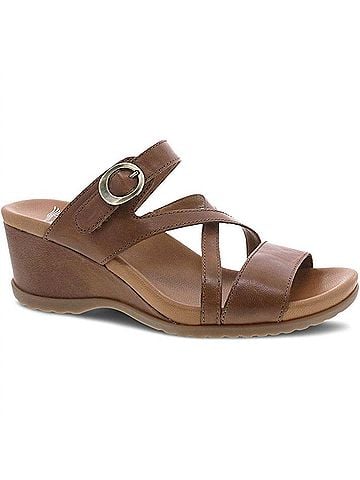 Dansko Women's Ana Glazed Kid Leather Wedge Sandal in Tan (view 1)