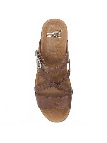 Dansko Women's Ana Glazed Kid Leather Wedge Sandal in Tan (view 2)