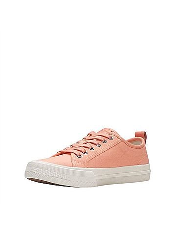 Clarks Women's Roxby Lace Up Sneakers in Coral Canvas (view 2)