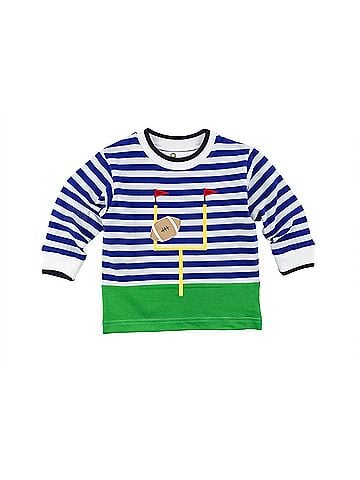 Florence Eiseman Kid's Stripe Knit Long Sleeve Football Goalpost Shirt in Royal/White (view 1)